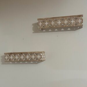 Geometric Patterned Wall Shelves - Brown and White
